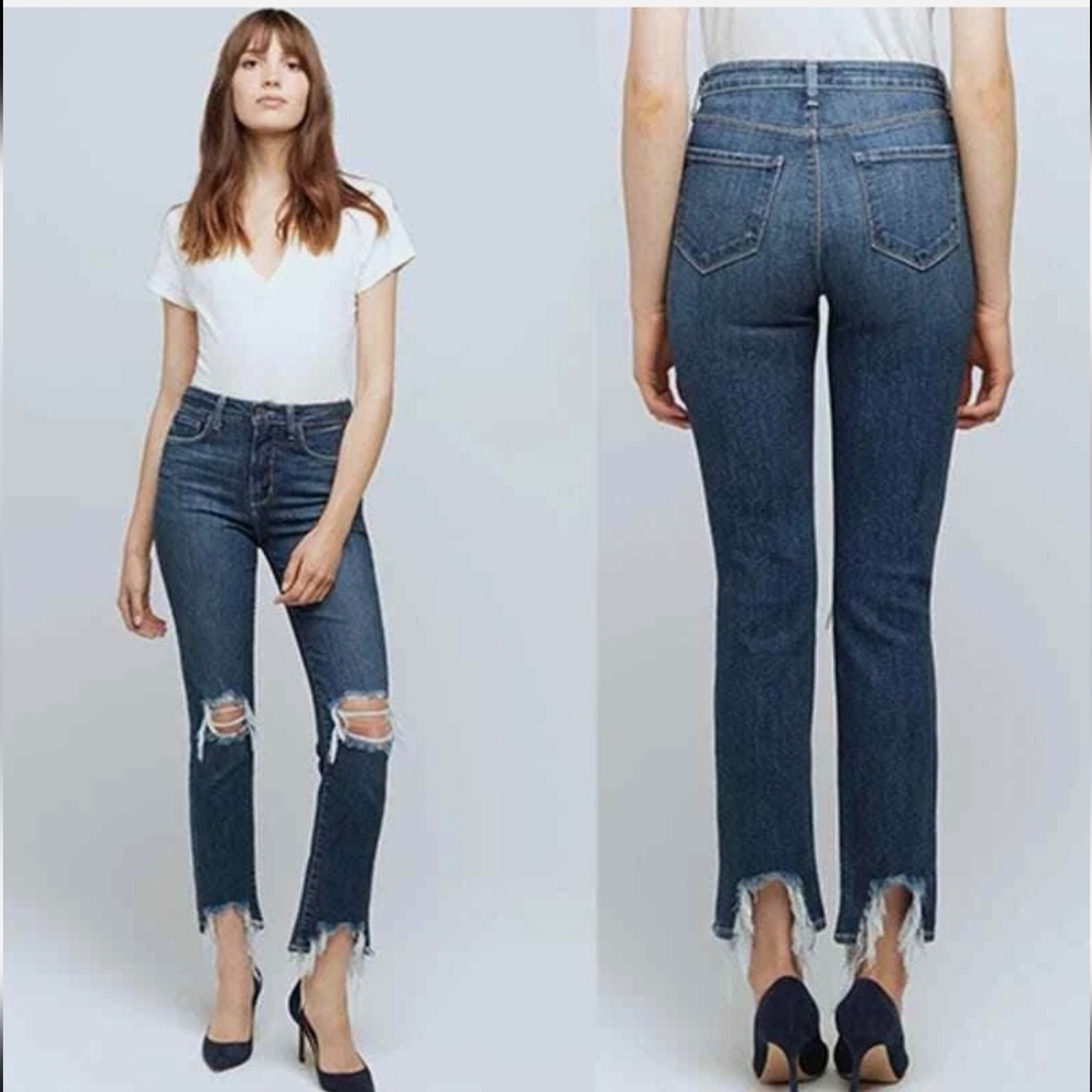 L'AGENCE Blue Distressed Ankle Jeans